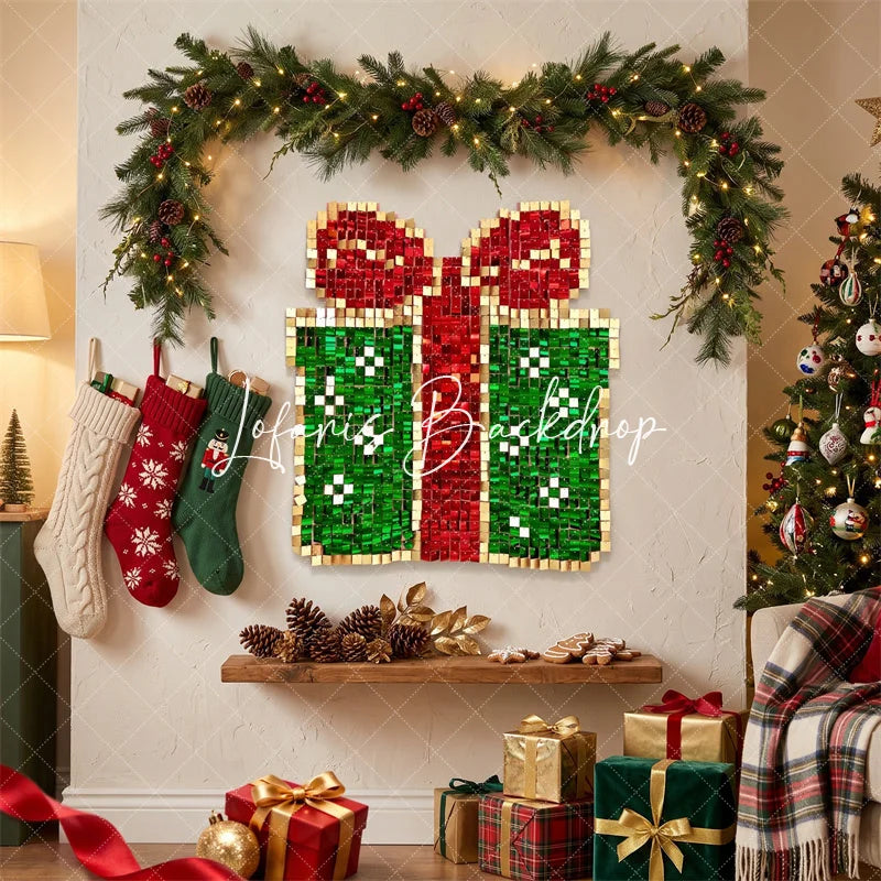 Lofaris Christmas Gift Box Shimmer Wall Backdrop Holiday Party Photo Decoration