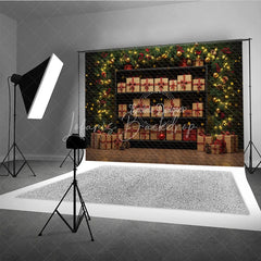 Lofaris Christmas Gift Wall Photography Backdrop Shelves of Presents with Plaid Ribbons Holiday Mini Session Background