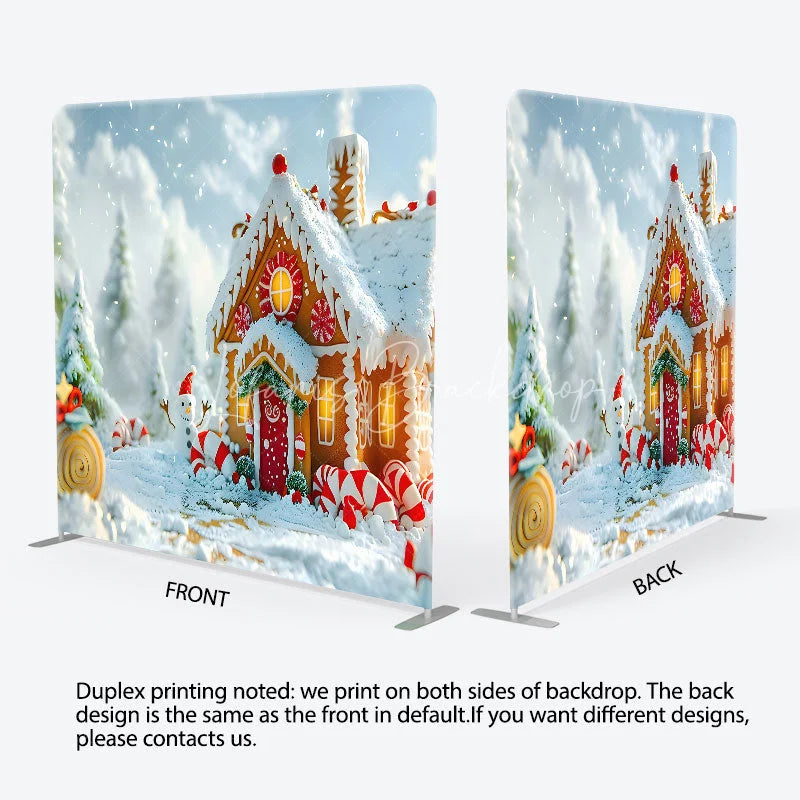Lofaris Christmas Gingerbread House Double-Sided Tension Fabric Backdrop Winter Candyland Holiday Party Photo Booth