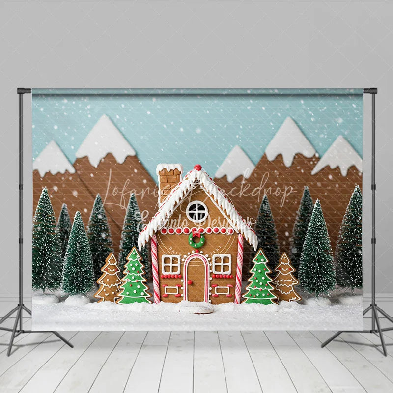 Lofaris Christmas Gingerbread House Photography Backdrop Snowy Candy Village Scene Holiday Mini Session Photo Background
