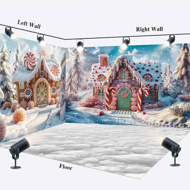 Lofaris Christmas Gingerbread House Room Set Backdrop Winter Candyland with Snow Floor Holiday Cake Smash Photos