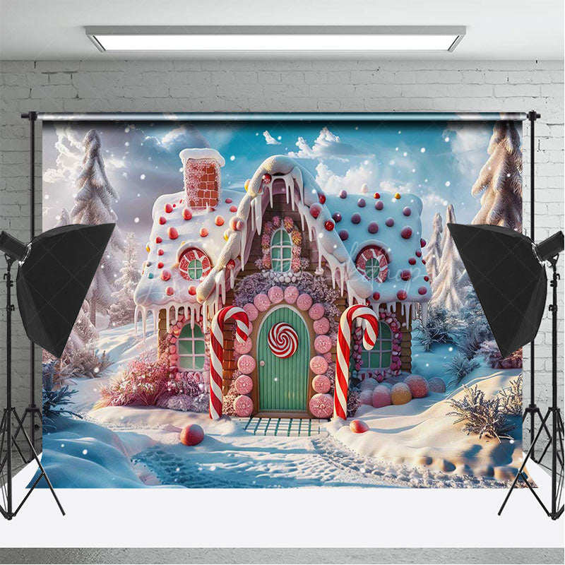 Lofaris Christmas Gingerbread House Room Set Backdrop Winter Candyland with Snow Floor Holiday Cake Smash Photos
