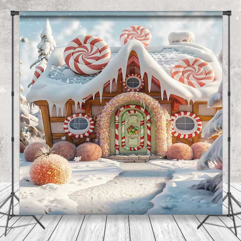Lofaris Christmas Gingerbread House Room Set Backdrop Winter Candyland with Snow Floor Holiday Cake Smash Photos