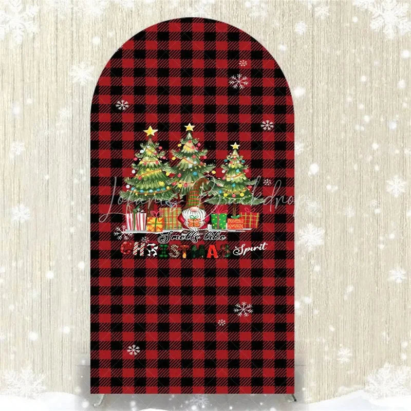 Lofaris Christmas Gnome Buffalo Plaid Arch Backdrop Red and Black Checkered Love Sign Winter Holiday Party Decoration