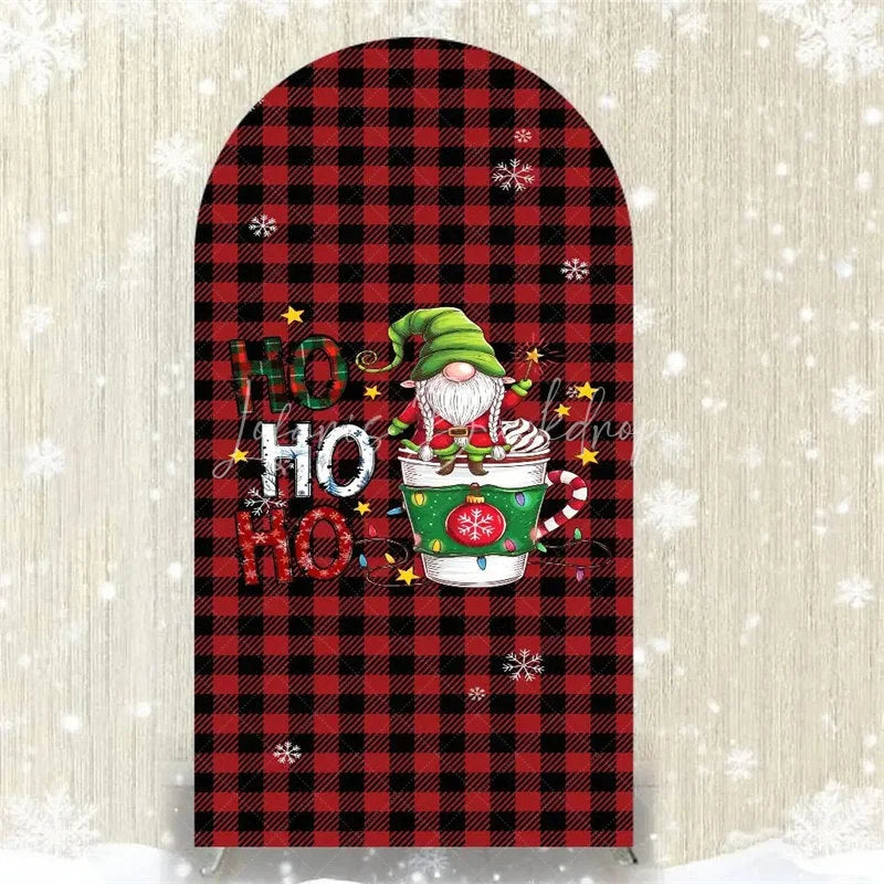 Lofaris Christmas Gnome Buffalo Plaid Arch Backdrop Red and Black Checkered Love Sign Winter Holiday Party Decoration