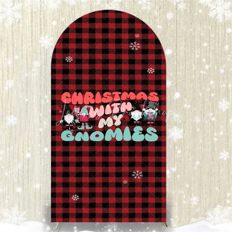 Lofaris Christmas Gnome Buffalo Plaid Arch Backdrop Red and Black Checkered Love Sign Winter Holiday Party Decoration