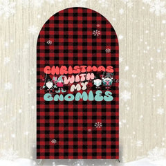 Lofaris Christmas Gnome Buffalo Plaid Arch Backdrop Red and Black Checkered Love Sign Winter Holiday Party Decoration
