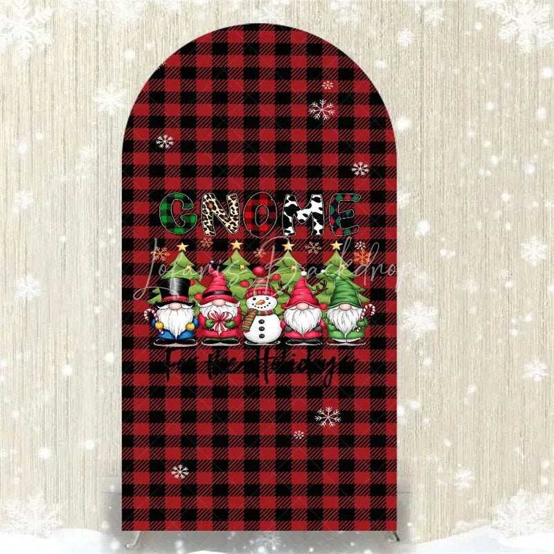 Lofaris Christmas Gnome Buffalo Plaid Arch Backdrop Red and Black Checkered Love Sign Winter Holiday Party Decoration