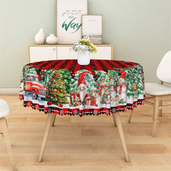 Lofaris Christmas Gnome Buffalo Plaid Round Tablecloth Winter Snowman Red Barn Table Cover for Holiday