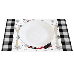Lofaris Christmas Gnome Set of 4 Placemats Black and White Buffalo Plaid Girl with Snowflakes Table Mats
