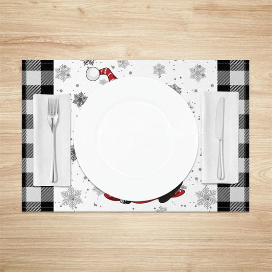 Lofaris Christmas Gnome Set of 4 Placemats Black and White Buffalo Plaid Girl with Snowflakes Table Mats