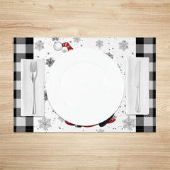 Lofaris Christmas Gnome Set of 4 Placemats Black and White Buffalo Plaid Girl with Snowflakes Table Mats