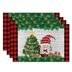 Lofaris Christmas Gnome Set of 4 Placemats Red Buffalo Plaid Border with Reindeer Antlers Table Mats