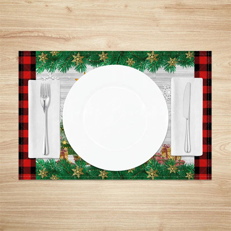 Lofaris Christmas Gnome Set of 4 Placemats Red Buffalo Plaid Border with Reindeer Antlers Table Mats