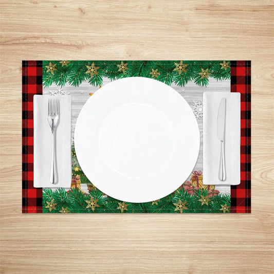 Lofaris Christmas Gnome Set of 4 Placemats Red Buffalo Plaid Border with Reindeer Antlers Table Mats