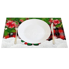 Lofaris Christmas Gnome Set of 4 Placemats Red Buffalo Plaid Check with Candy Cane Xmas Tree Table Mats