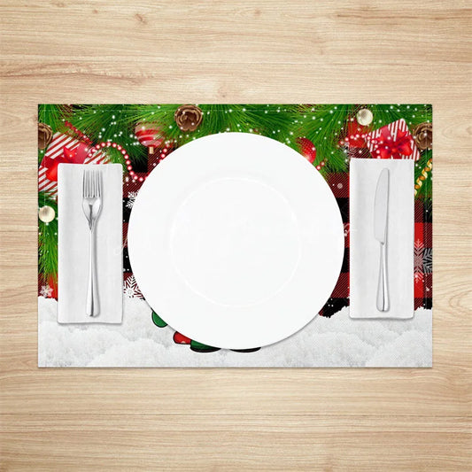 Lofaris Christmas Gnome Set of 4 Placemats Red Buffalo Plaid Check with Candy Cane Xmas Tree Table Mats