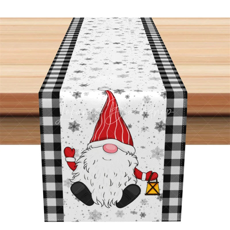 Lofaris Christmas Gnome Table Runner Black White Buffalo Plaid Snowflake Holiday Farmhouse Decor