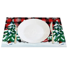Lofaris Christmas Gnomes Set of 4 Placemats Red Buffalo Plaid Snowy Trees Farmhouse Holiday Table Mats