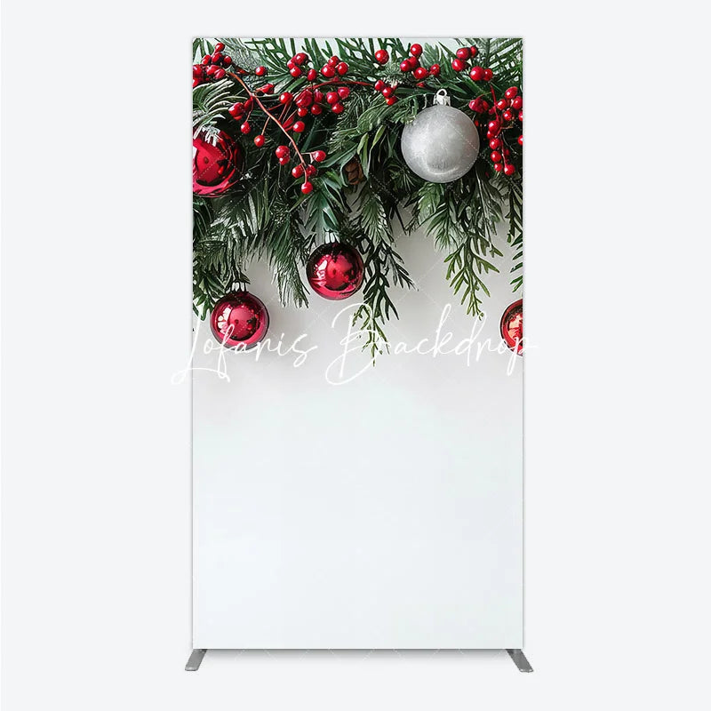 Lofaris Christmas Green Pine Red Berry Rectangle Arch Backdrop Silver Ornaments Festive Holiday Decor