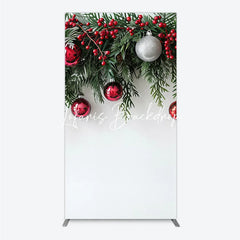 Lofaris Christmas Green Pine Red Berry Rectangle Arch Backdrop Silver Ornaments Festive Holiday Decor