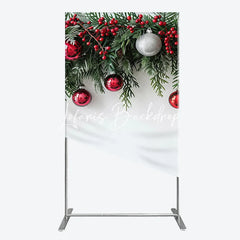 Lofaris Christmas Green Pine Red Berry Rectangle Arch Backdrop Silver Ornaments Festive Holiday Decor