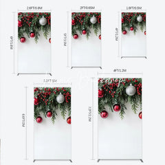 Lofaris Christmas Green Pine Red Berry Rectangle Arch Backdrop Silver Ornaments Festive Holiday Decor