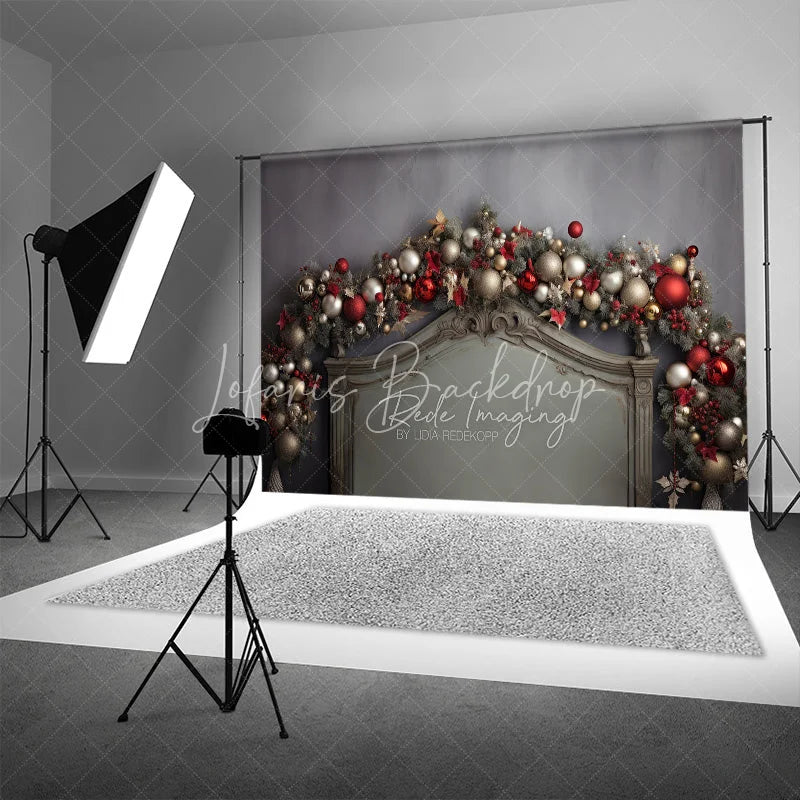 Lofaris Christmas Headboard Backdrop Silver Ornament Garland Grey Bed Background Bedroom Sleepover Holiday Party Decoration