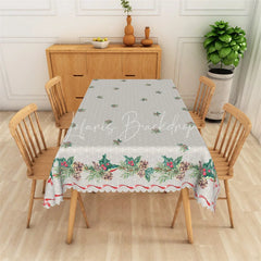 Lofaris Christmas Holly Rectangle Tablecloth Grey with Pinecone Border Farmhouse Holiday Table Cover Decor