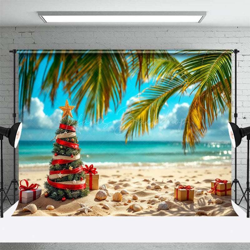 Lofaris Christmas In July Beach Gift Tree Holiday Backdrop