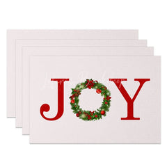 Lofaris Christmas Joy Set of 4 Placemats Holiday Wreath Design Elegant Red and Green Winter Table Mats