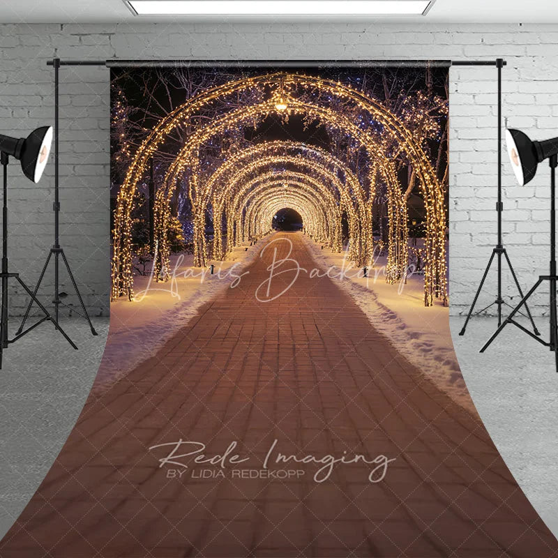 Lofaris Christmas Light Tunnel Sweep Backdrop Night String Lights Arch Photography Background Winter Wonderland Romantic Holiday Party Decor