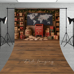 Lofaris Christmas Mailroom Sweep Backdrop Santa’s Workshop with Letters and Packages Holiday Photo Studio Floor Drop