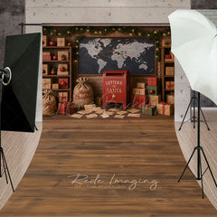 Lofaris Christmas Mailroom Sweep Backdrop Santa’s Workshop with Letters and Packages Holiday Photo Studio Floor Drop