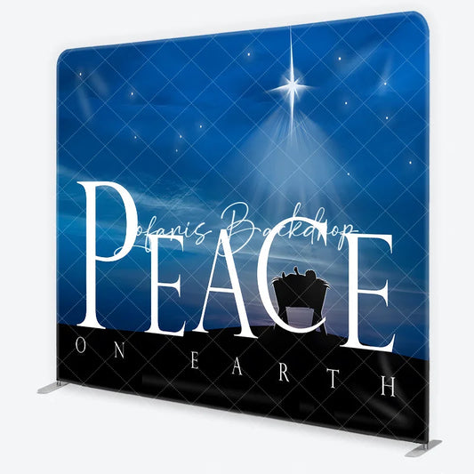 Lofaris Christmas Nativity Peace on Earth Square Double-Sided Backdrop Blue Night Sky Star of Bethlehem Baby Manger.