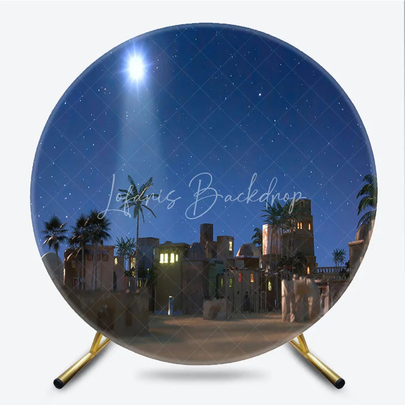 Lofaris Christmas Nativity Scene Round Backdrop Silent Night Holy Decoration Religious Starry Background