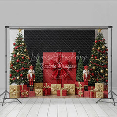 Lofaris Christmas Nutcracker Photography Backdrop Giant Red Present with Trees Holiday Mini Session Background