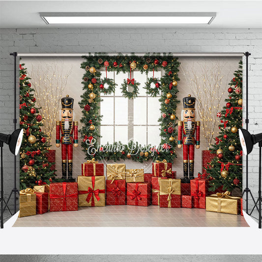 Lofaris Christmas Nutcracker Photography Backdrop Toy Soldiers with Trees and Presents Holiday Mini Session Background