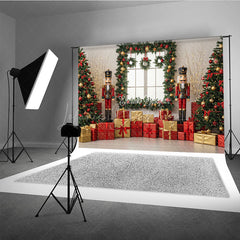 Lofaris Christmas Nutcracker Photography Backdrop Toy Soldiers with Trees and Presents Holiday Mini Session Background