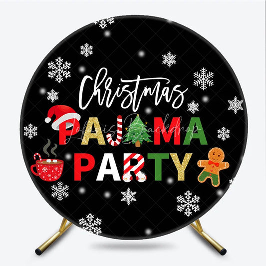 Lofaris Christmas Pajama Party Round Backdrop Gingerbread Man Hot Cocoa Winter Decor