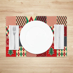 Lofaris Christmas Patchwork Set of 4 Placemats Red Green Quilt Pattern Rustic Farmhouse Holiday Table Mats