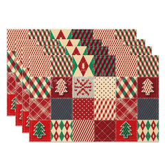 Lofaris Christmas Patchwork Set of 4 Placemats Red Green Quilt Pattern Rustic Farmhouse Holiday Table Mats