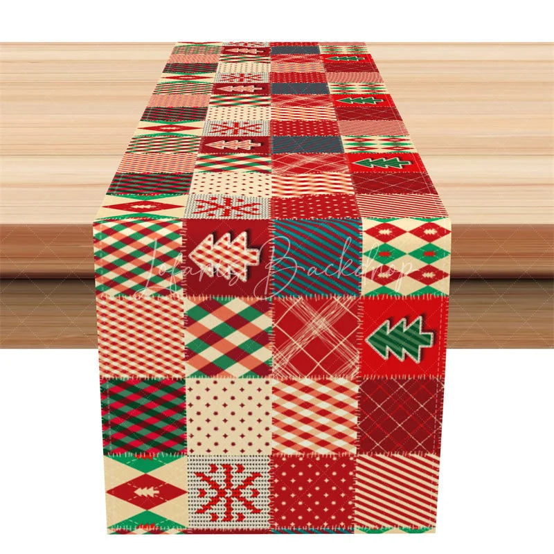 Lofaris Christmas Patchwork Table Runner Red Green Quilt Pattern Rustic Farmhouse Holiday Decor