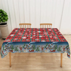 Lofaris Christmas Plaid Rectangle Tablecloth Red Green Tartan with Snowman Snowflake Holiday Table Cover