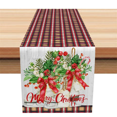Lofaris Christmas Plaid Table Runner Red and Yellow Tartan Merry Wreath Farmhouse Holiday Decor