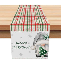 Lofaris Christmas Plaid Table Runner Red Green Tartan with Snowman Merry Holiday Decor