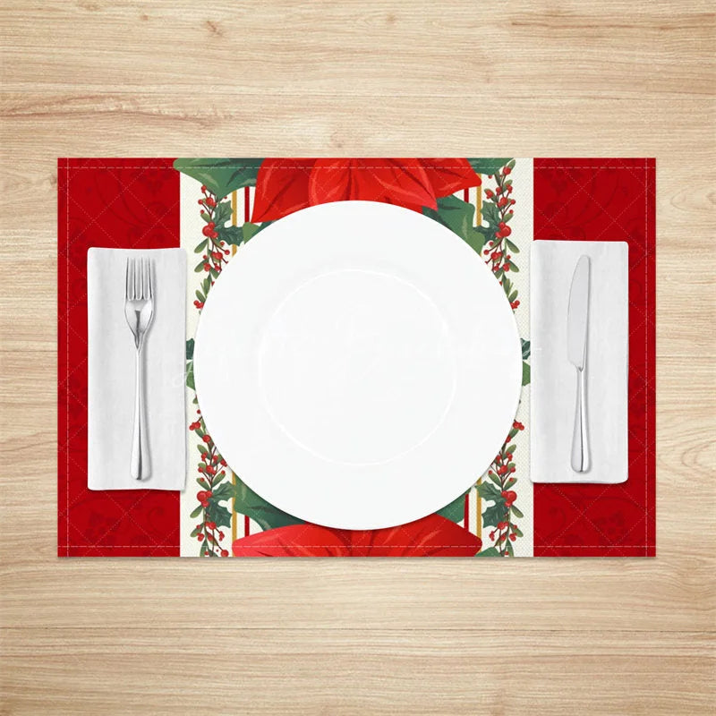 Lofaris Christmas Poinsettia Set of 4 Placemats Red Flower Table Runner Design Elegant Holiday Mats