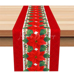 Lofaris Christmas Poinsettia Table Runner Red Floral Holiday Decor Elegant Farmhouse Dining