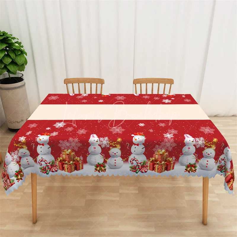 Lofaris Christmas Polar Bear Rectangle Tablecloth Red with White Snowflakes Winter Holiday Table Cover Decor