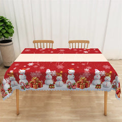 Lofaris Christmas Polar Bear Rectangle Tablecloth Red with White Snowflakes Winter Holiday Table Cover Decor